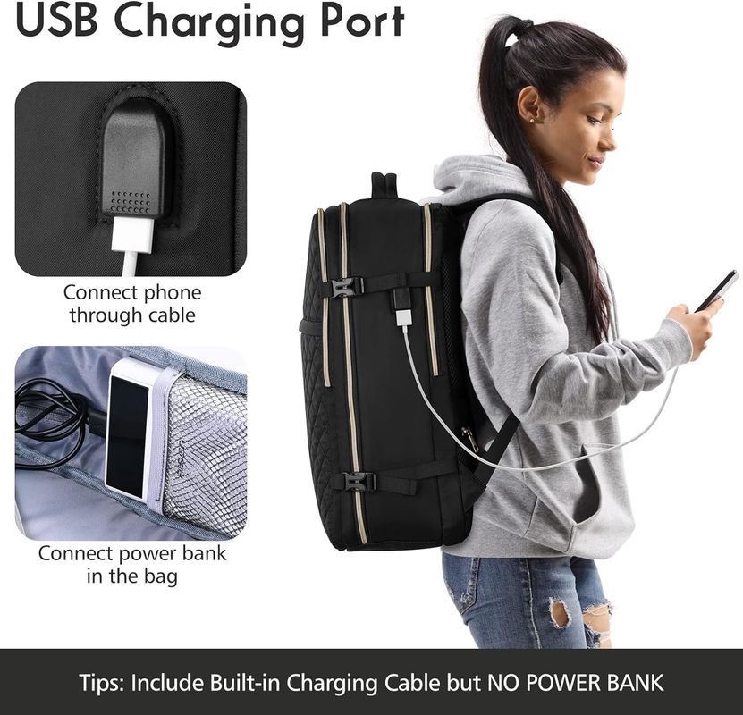 Large Flight Approved Carry On Water Resistant Anti-Theft Casual  Travel Bag Fit 17 Inch Laptop with USB Charging Port