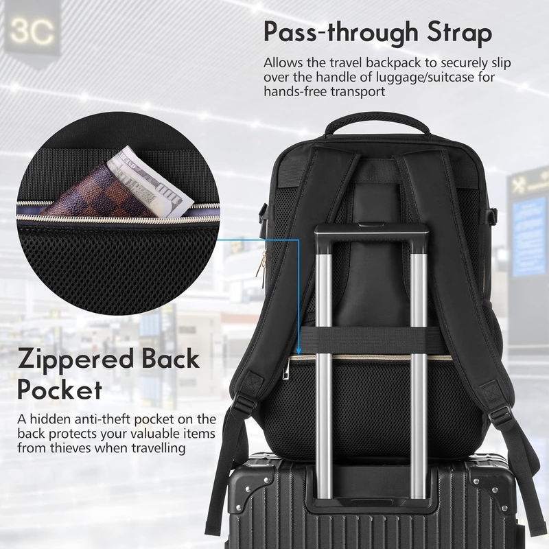 Large Flight Approved Carry On Water Resistant Anti-Theft Casual  Travel Bag Fit 17 Inch Laptop with USB Charging Port