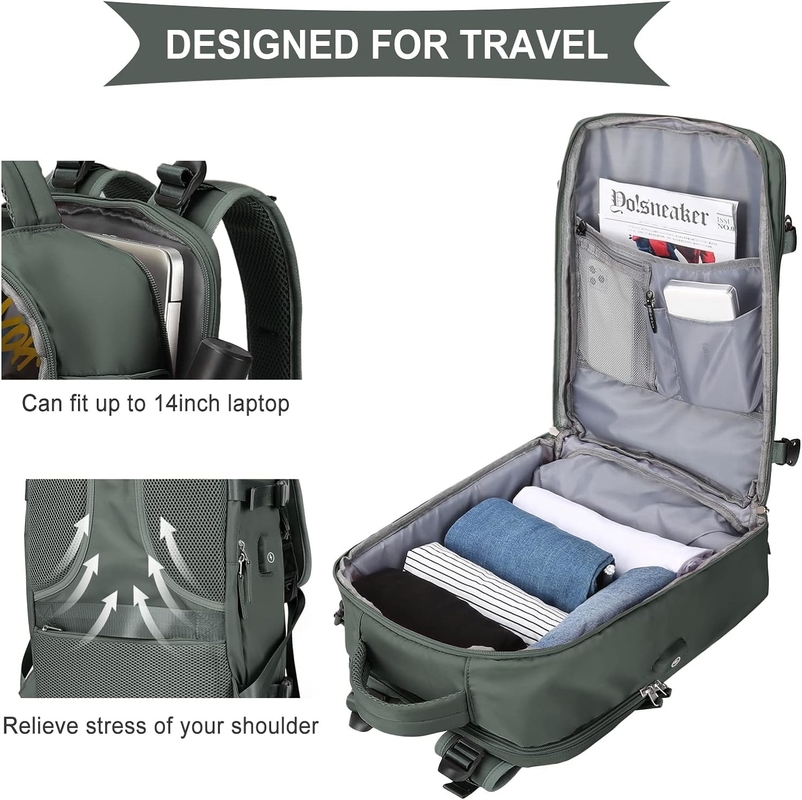 Large Carry On Outdoor Waterproof Hiking Sports  Casual Daypack Travel Bag with independant Shoes Compartment