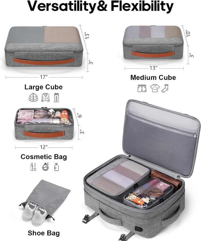 42L Carry on Luggage Flight Approved Expandable  Hidden Shoulder Straps Weekender Travel Bag with Packing Cubes