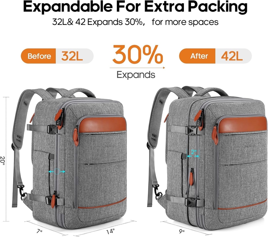 42L Carry on Luggage Flight Approved Expandable  Hidden Shoulder Straps Weekender Travel Bag with Packing Cubes