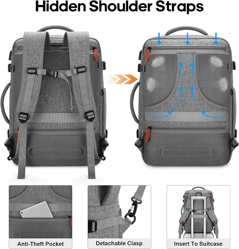 42L Carry on Luggage Flight Approved Expandable  Hidden Shoulder Straps Weekender Travel Bag with Packing Cubes