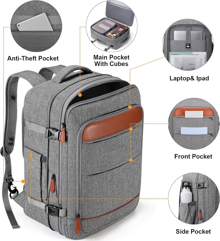 42L Carry on Luggage Flight Approved Expandable  Hidden Shoulder Straps Weekender Travel Bag with Packing Cubes