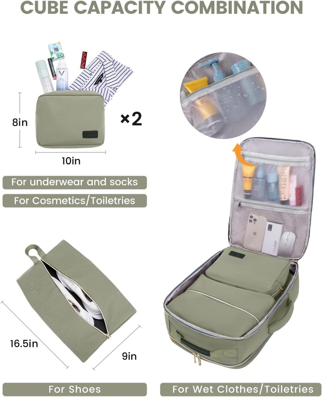 TSA Personal Item 40L  Waterproof Large Carry on Airline Approved Travel Bag with 3 Packing Cubes