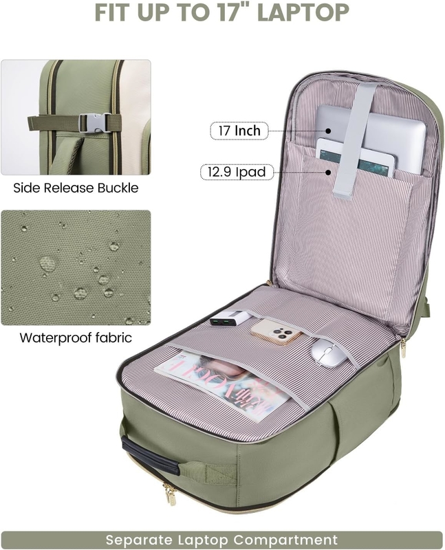 TSA Personal Item 40L  Waterproof Large Carry on Airline Approved Travel Bag with 3 Packing Cubes