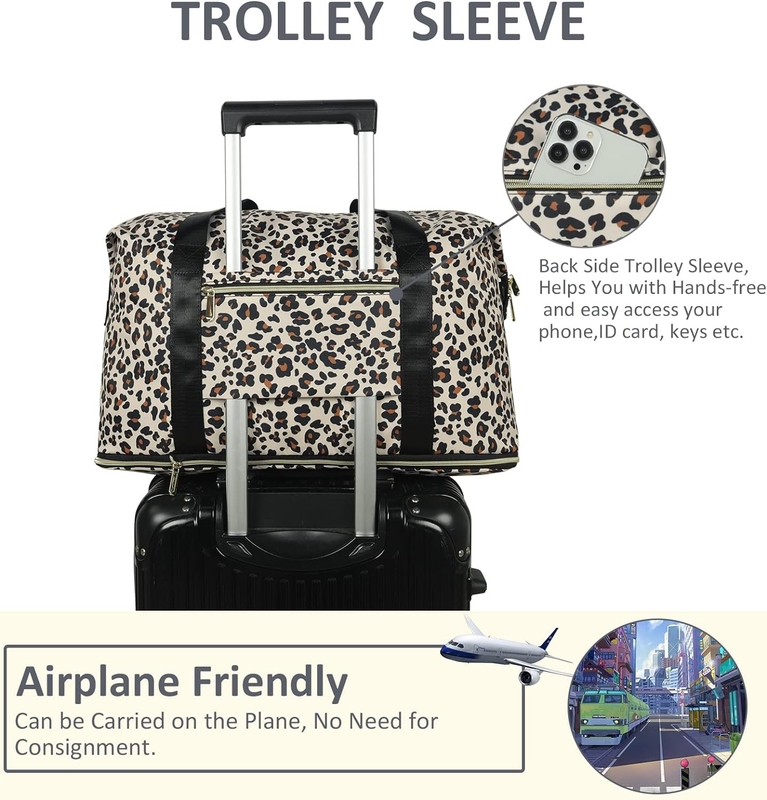 Leopard Expandable Large Weekender Overnight Waterproof Carry on Shoulder Tote Travel Bag ith Toiletry Bag