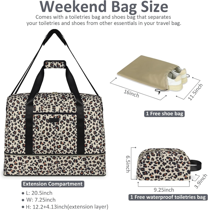Leopard Expandable Large Weekender Overnight Waterproof Carry on Shoulder Tote Travel Bag ith Toiletry Bag