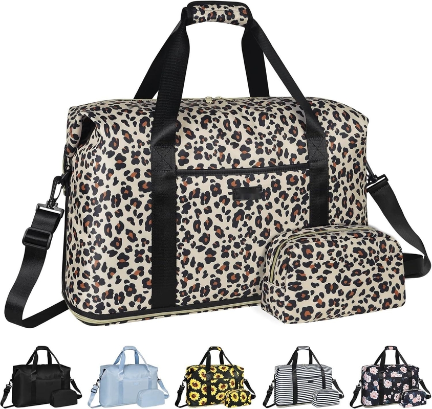 Leopard Expandable Large Weekender Overnight Waterproof Carry on Shoulder Tote Travel Bag ith Toiletry Bag