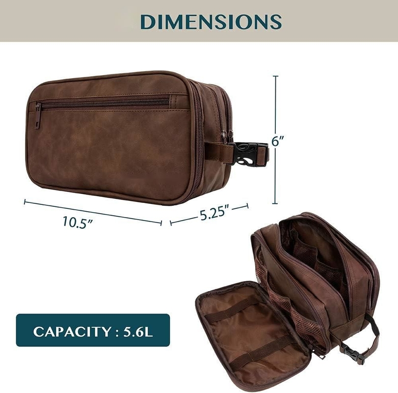 Dark Brown Water-resistant Dopp Kit PU Leather Shaving Pouch Organizer Travel Bag for Accessories Cosmetic  Hygiene