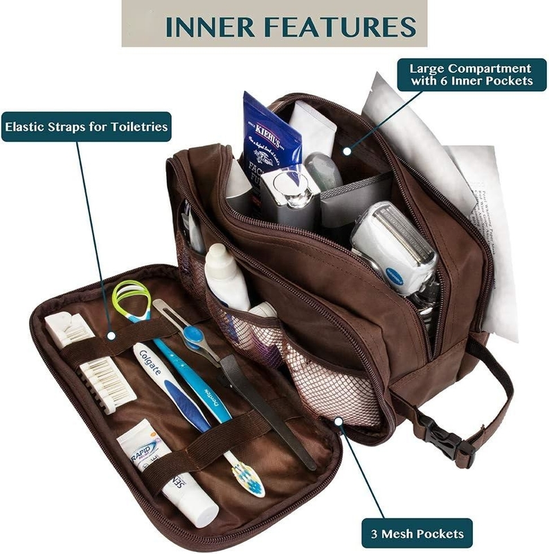 Dark Brown Water-resistant Dopp Kit PU Leather Shaving Pouch Organizer Travel Bag for Accessories Cosmetic  Hygiene