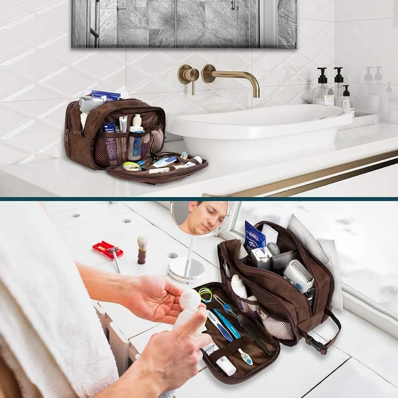 Dark Brown Water-resistant Dopp Kit PU Leather Shaving Pouch Organizer Travel Bag for Accessories Cosmetic  Hygiene