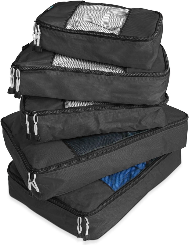 Black Large Capapcity Luggage Packing Organization Cubes 5 Pack Travel Bag with Mesh