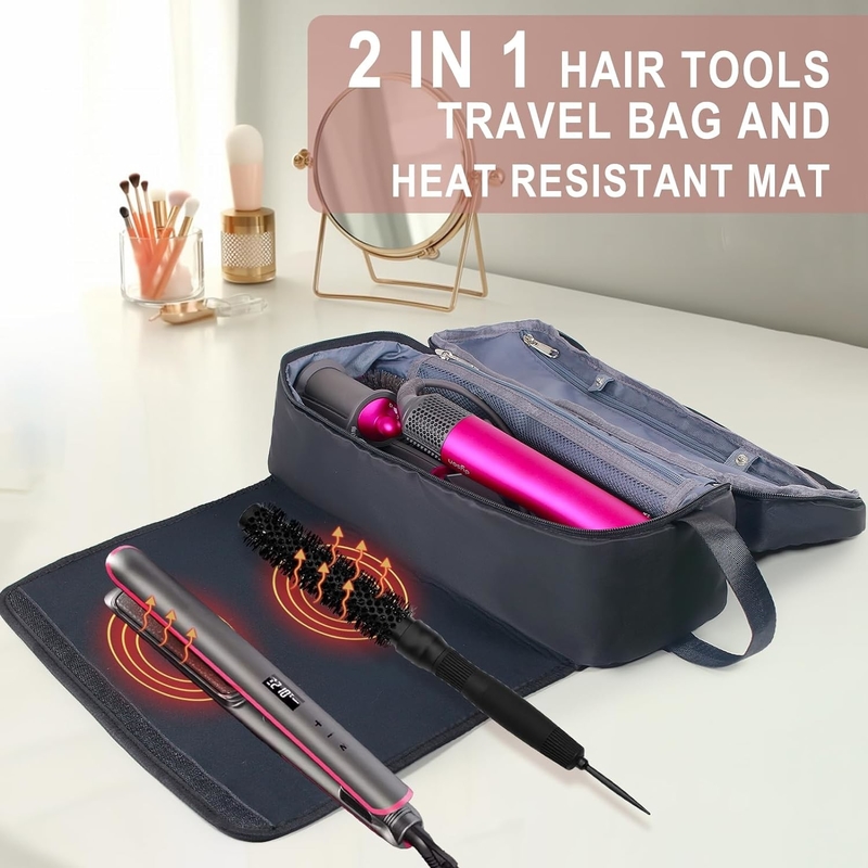 2 in 1 Hair Travel Bag with Heat Resistant Mat for Flat Irons Straighteners Curling Iron and Haircare Accessories
