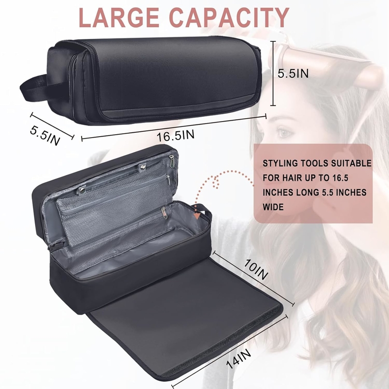 2 in 1 Hair Travel Bag with Heat Resistant Mat for Flat Irons Straighteners Curling Iron and Haircare Accessories