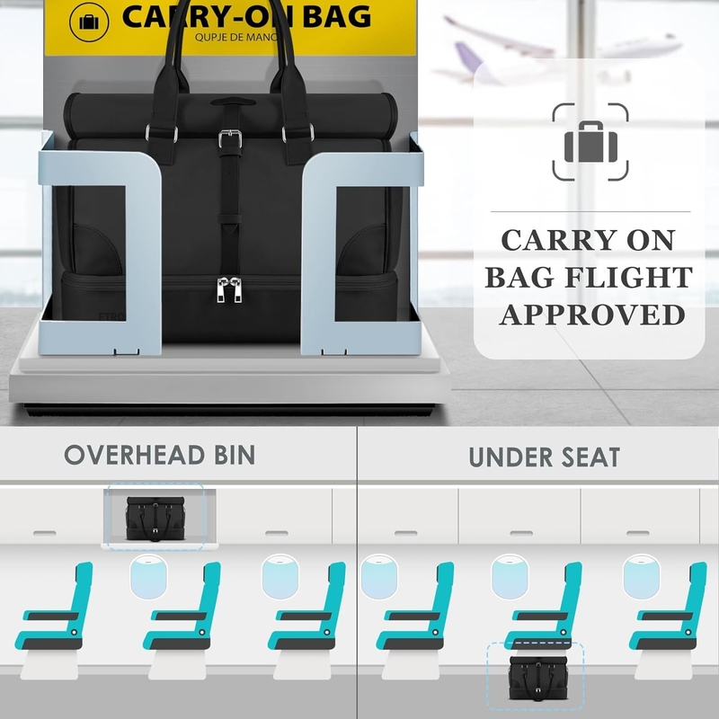 Black Canvas Carry on Expandable Weekender Airplanes Toiletry Travel Bag with Shoe Compartment and USB Charging Port