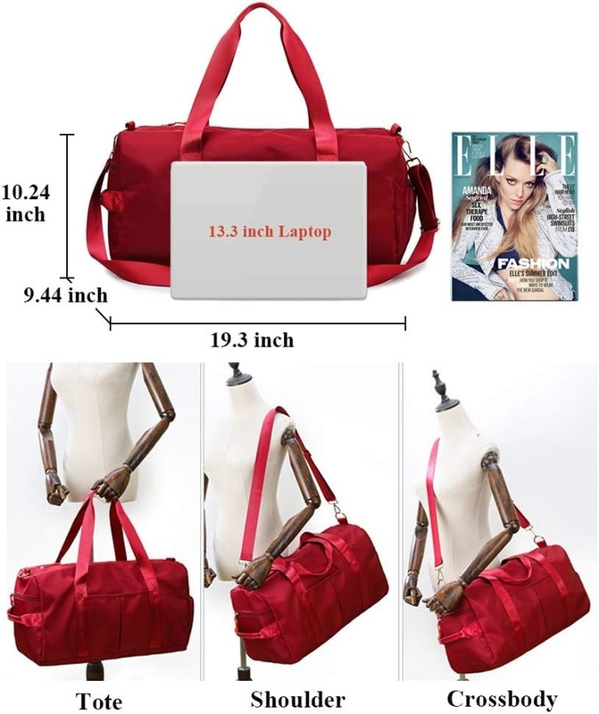 Red Large Sports Gym Weekender Training Swim Yoga Travel Bag with Wet Pocket and Shoes Compartment