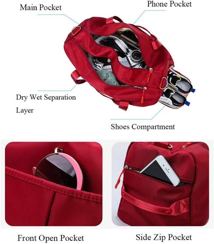 Red Large Sports Gym Weekender Training Swim Yoga Travel Bag with Wet Pocket and Shoes Compartment