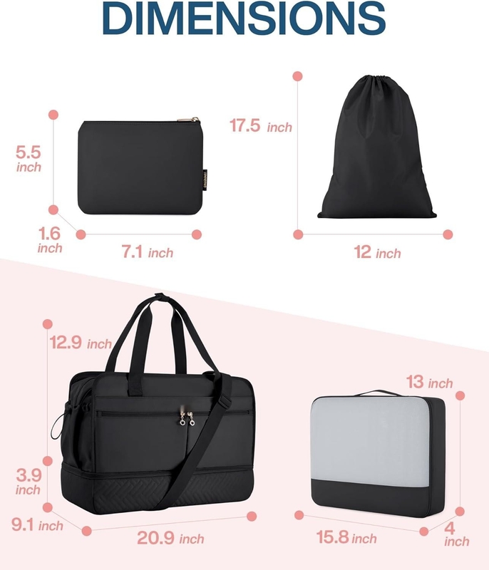 Large Black 40L Carry On Weekend Overnight Bag Sports Gym Yoga Custom With Shoe pockets