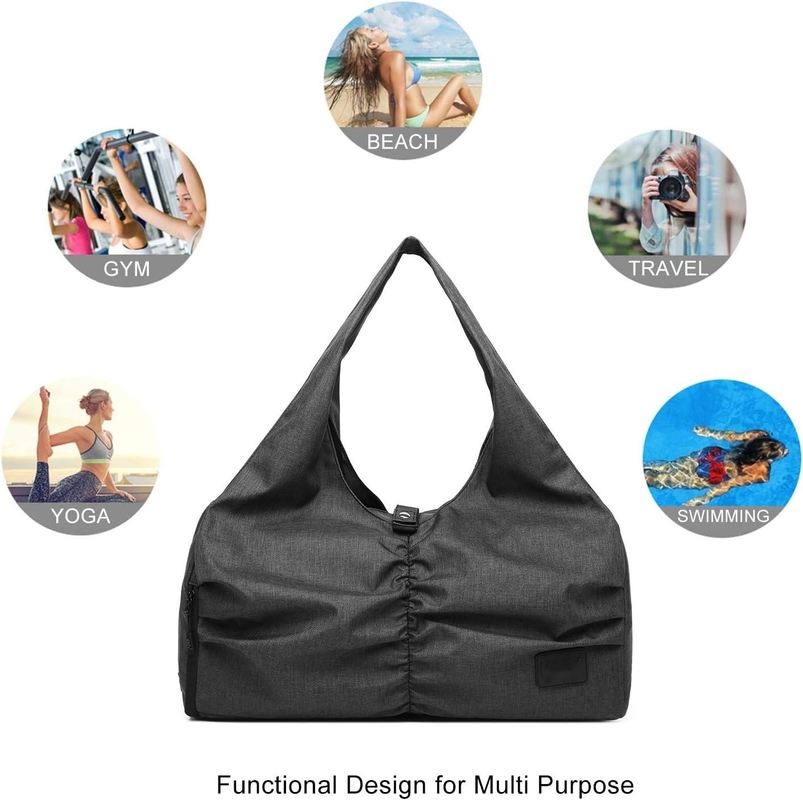 Polyester Black Yoga Gym Sports Duffel Travel Bag With Wet Dry Storage Pockets