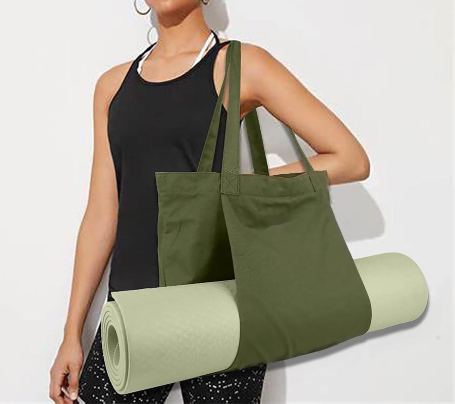 Large Durable Green Color Cotton Sports Duffel Bag With Shoes Compartment Pocket