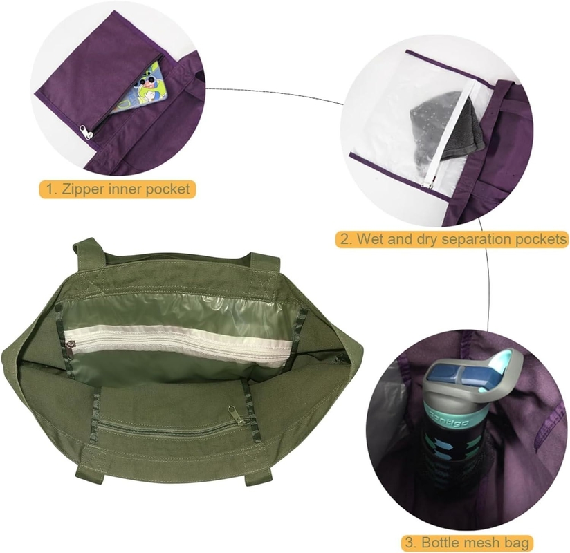 Large Durable Green Color Cotton Sports Duffel Bag With Shoes Compartment Pocket