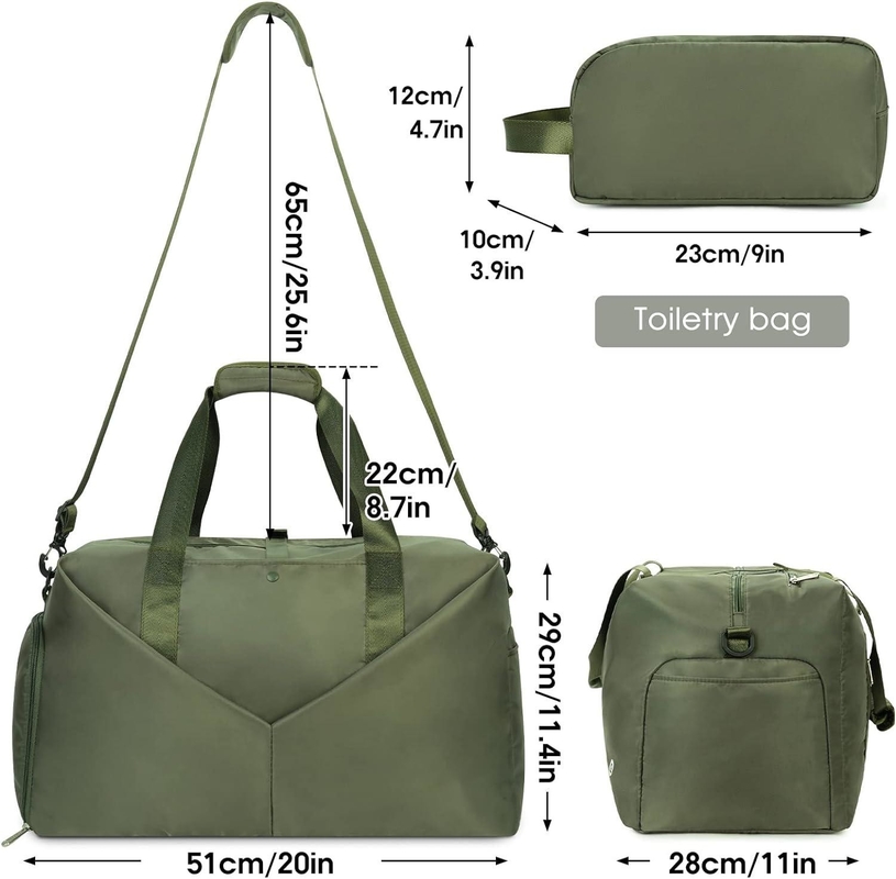 Green Portable Overnight Weekender Bag Gym Duffel Bag With Wet Pocket Shoes Compartment