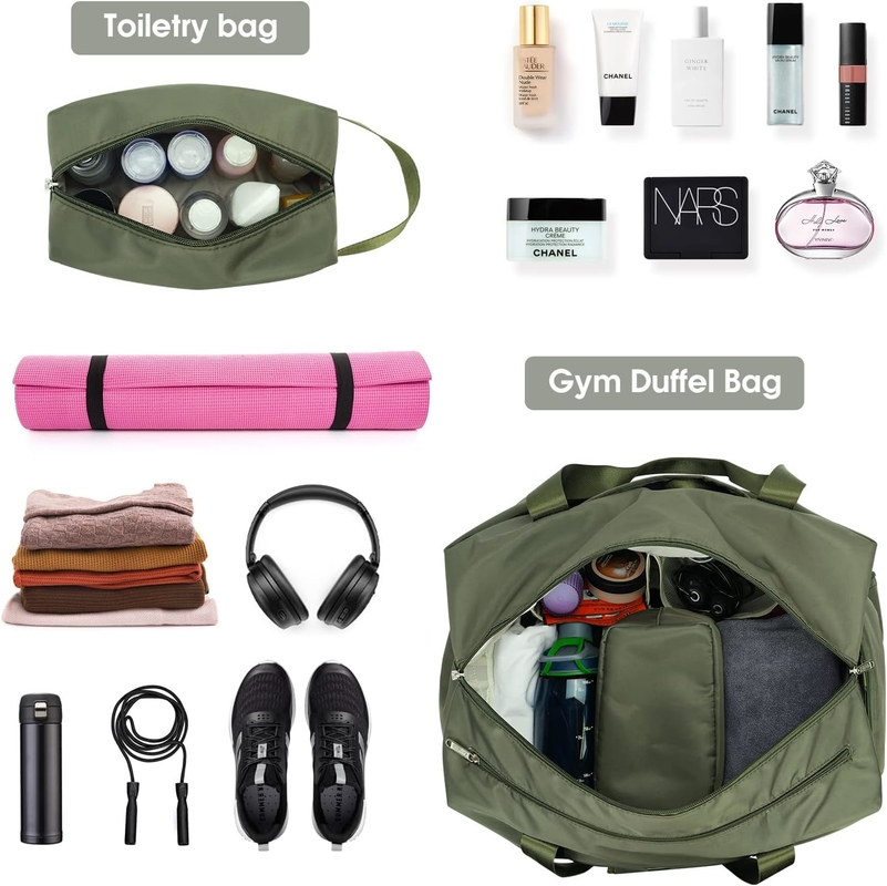Green Portable Overnight Weekender Bag Gym Duffel Bag With Wet Pocket Shoes Compartment