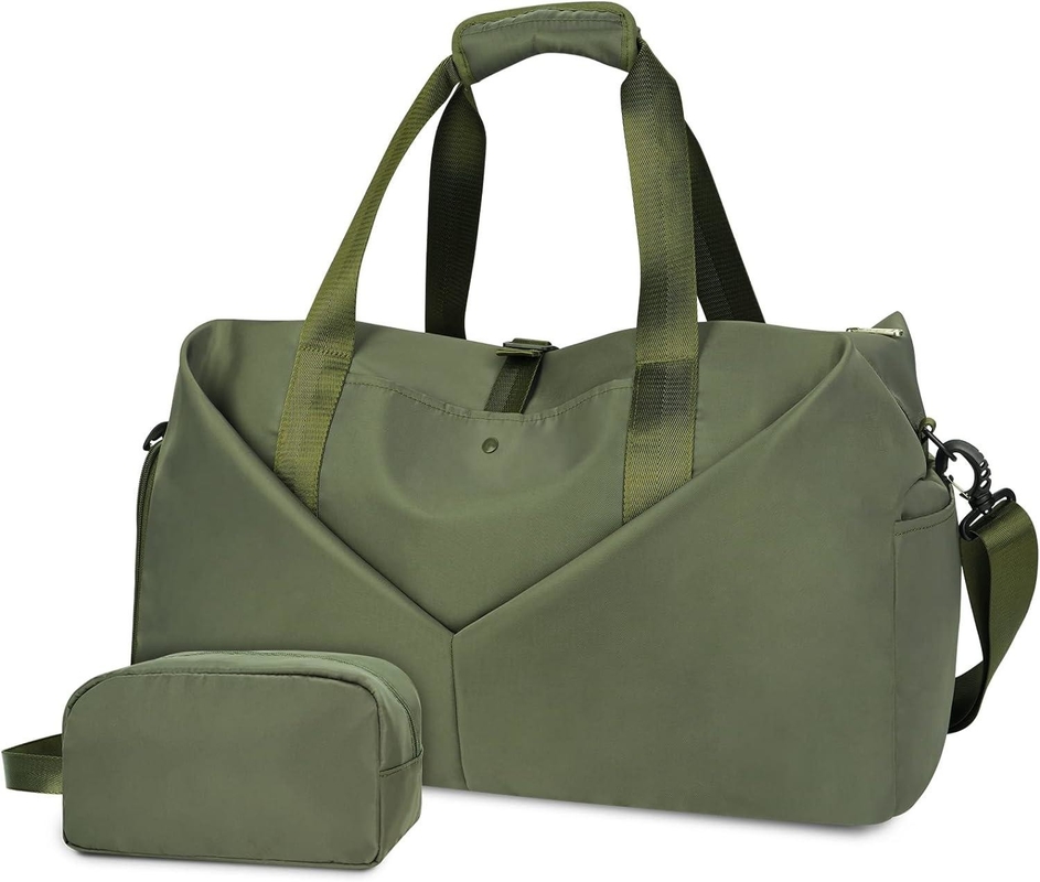 Green Portable Overnight Weekender Bag Gym Duffel Bag With Wet Pocket Shoes Compartment