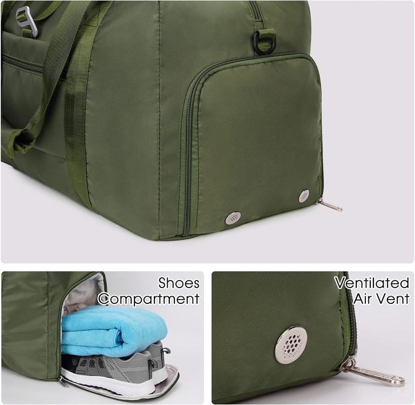 Green Portable Overnight Weekender Bag Gym Duffel Bag With Wet Pocket Shoes Compartment