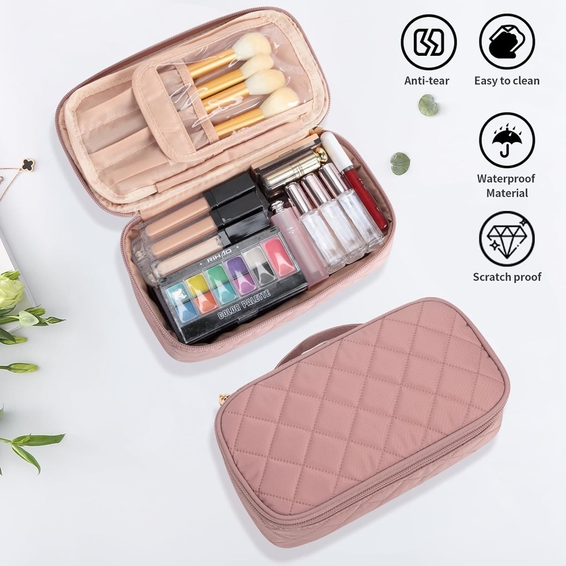 Portable Pink Cute Small Makeup Brush Organizer Custom Travel Bag With Compartment