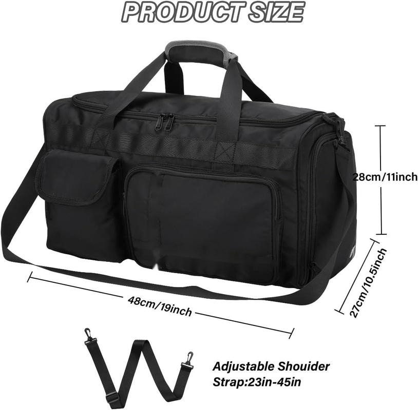 Large Capacity Black Weekender Overnight Bag Custom Travel Bag With Dry And Wet Separation
