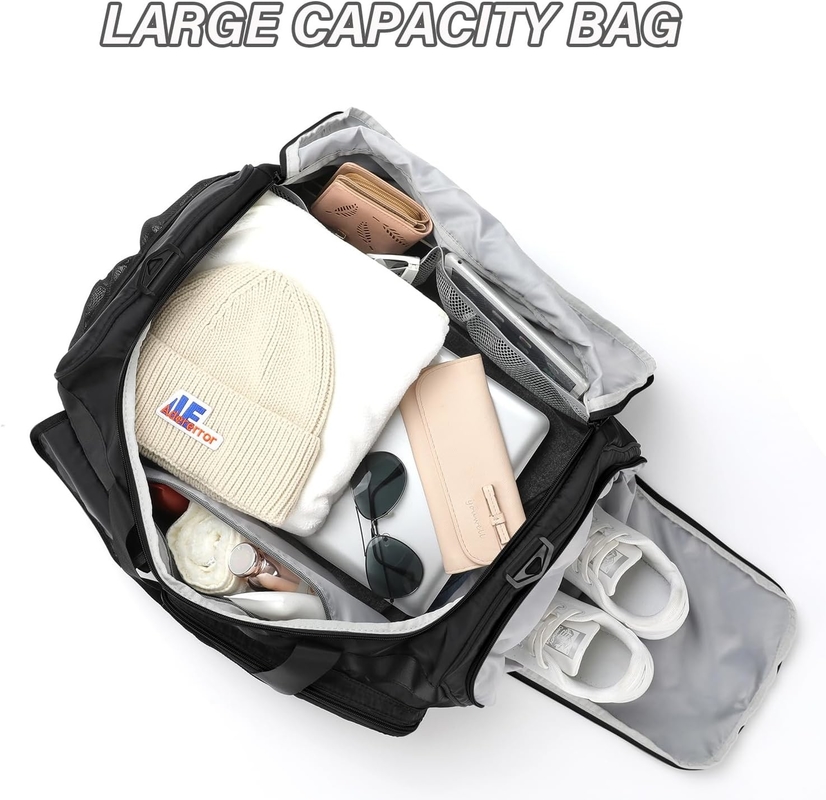 Large Capacity Black Weekender Overnight Bag Custom Travel Bag With Dry And Wet Separation