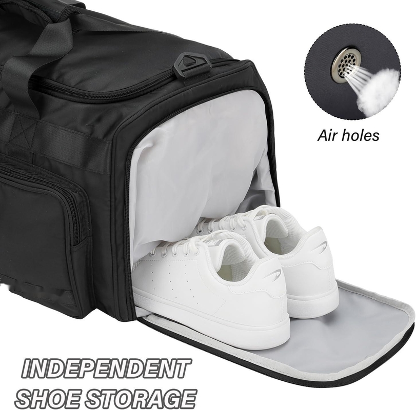 Large Capacity Black Weekender Overnight Bag Custom Travel Bag With Dry And Wet Separation