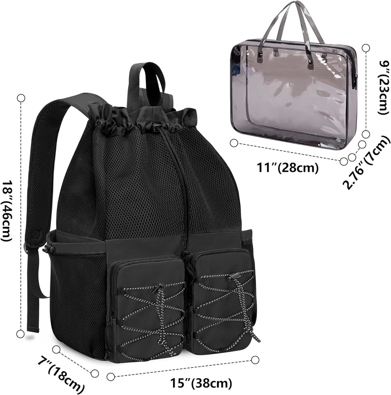 Black Waterproof Drawstring Beach Swim Gym Pool Sports Mesh Custom Travel Bag for Men and Women
