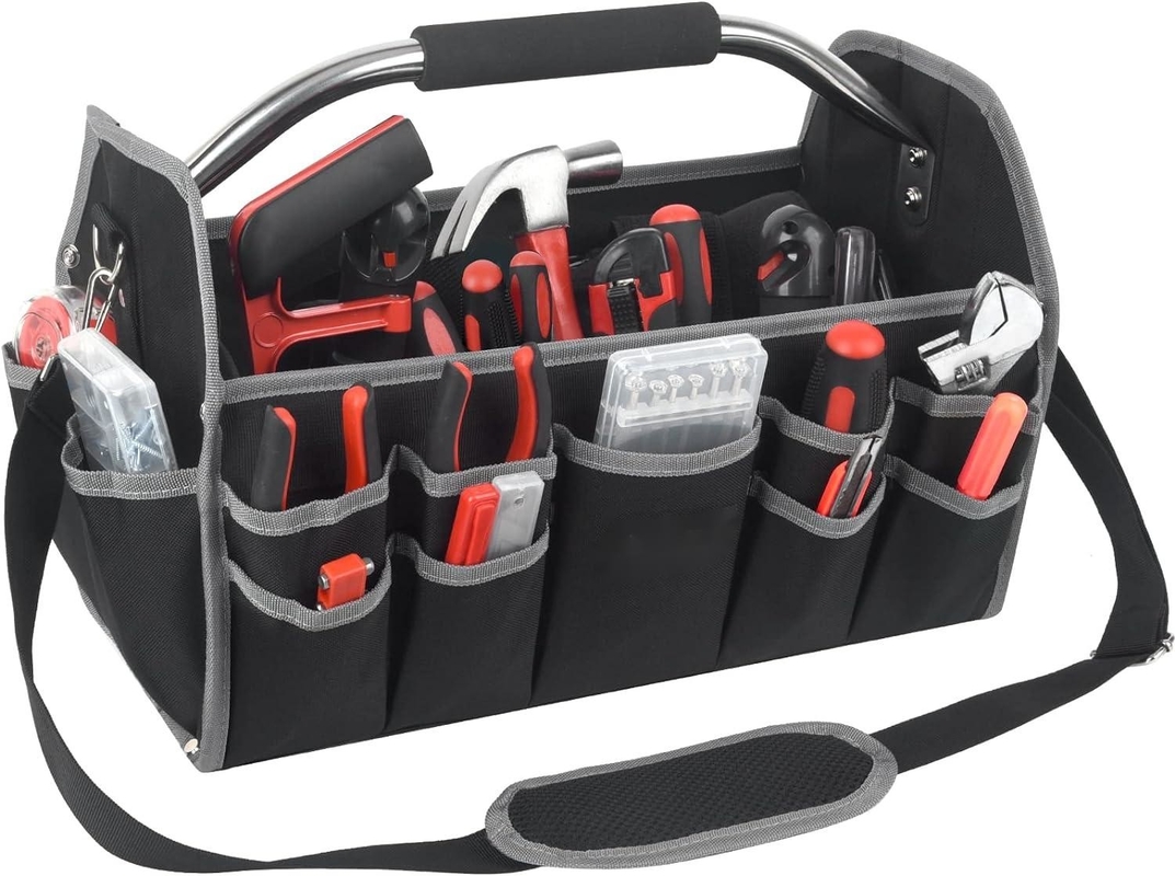 16 Inch 26 Pockets Steel Handle Custom Travel Tool Bag With Removable Shoulder Strap