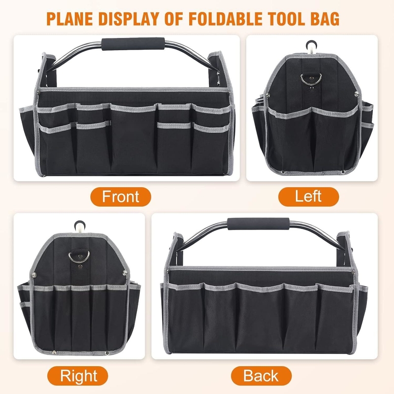 16 Inch 26 Pockets Steel Handle Custom Travel Tool Bag With Removable Shoulder Strap
