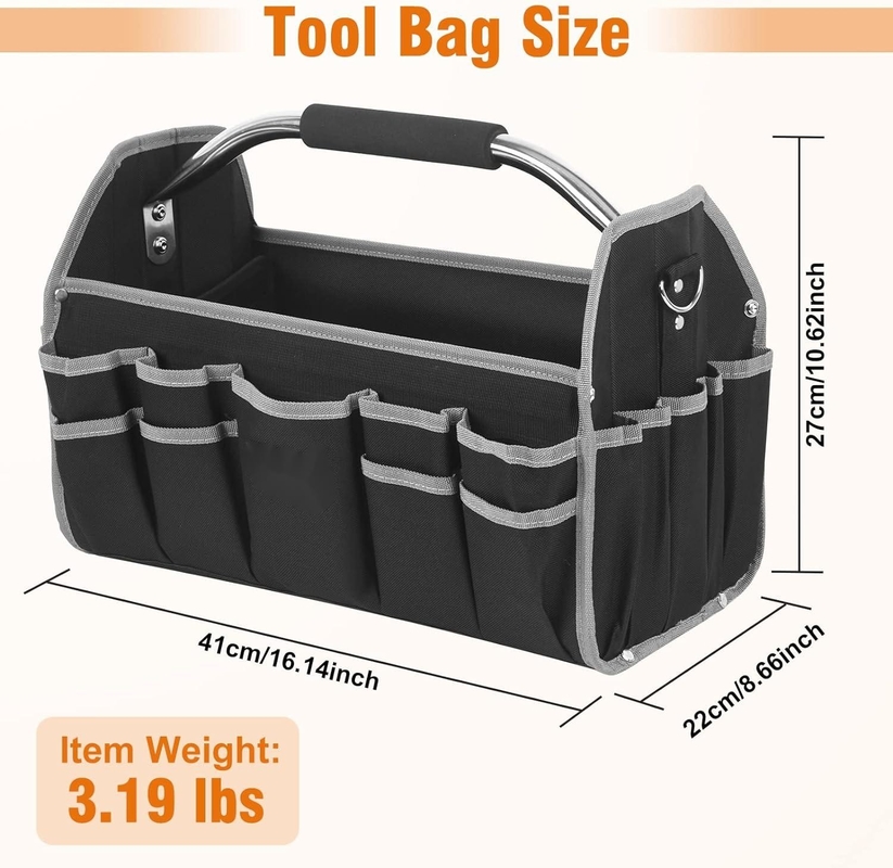 16 Inch 26 Pockets Steel Handle Custom Travel Tool Bag With Removable Shoulder Strap