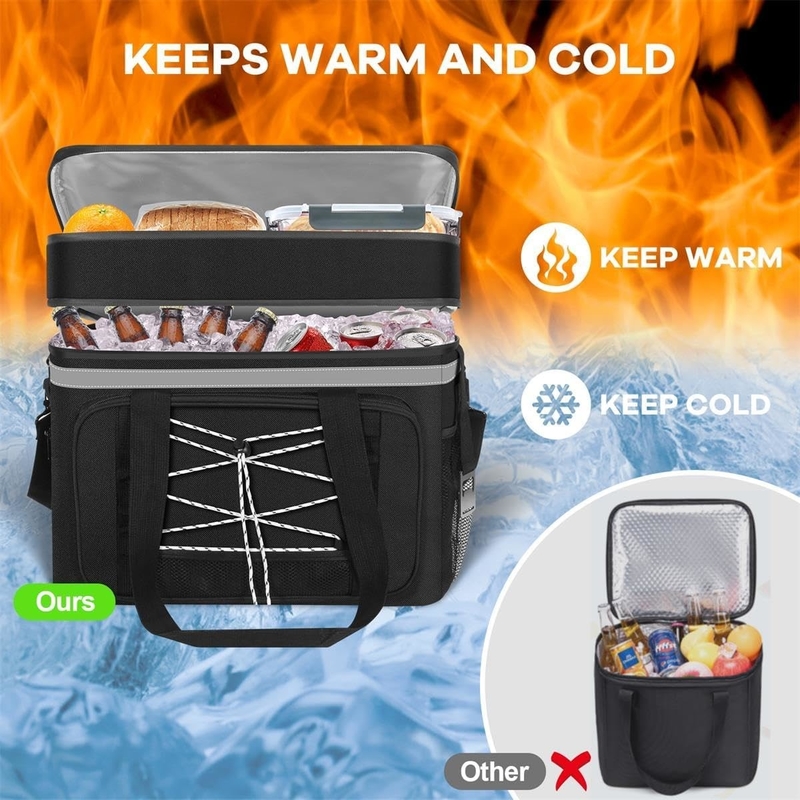 40L Portable Waterproof Insulated Cooler Bag Dual Compartments For Beach Camping Picnic