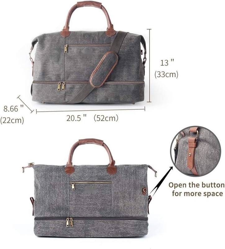 Large Capacity Canvas Carry On Duffel Tote Weekender Overnight Travel Bag With Shoe Pouch