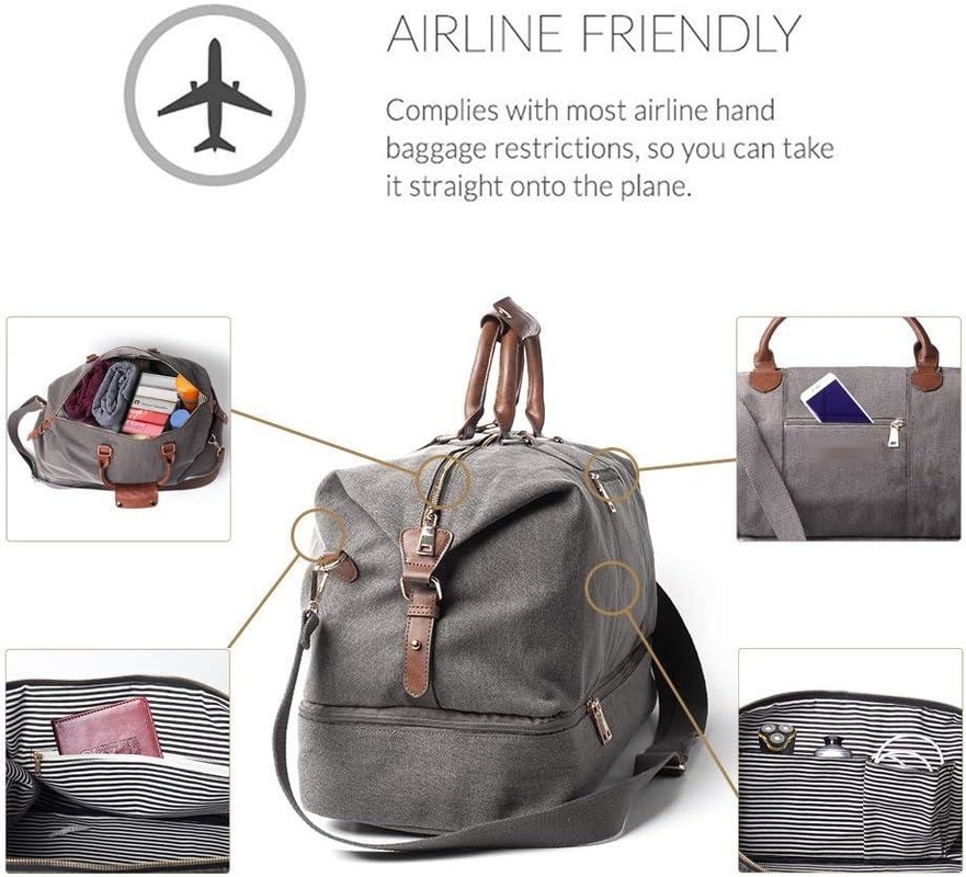 Large Capacity Canvas Carry On Duffel Tote Weekender Overnight Travel Bag With Shoe Pouch