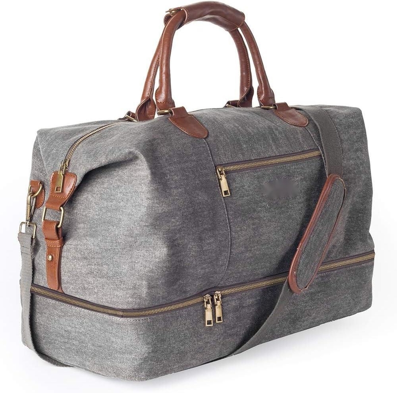 Large Capacity Canvas Carry On Duffel Tote Weekender Overnight Travel Bag With Shoe Pouch