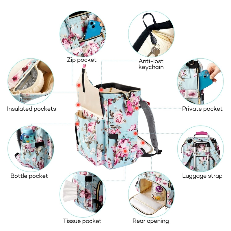 Large Capacity Waterproof Durable Multifunction Nappy Custom Travel Diaper Bag for Mommy and Dad