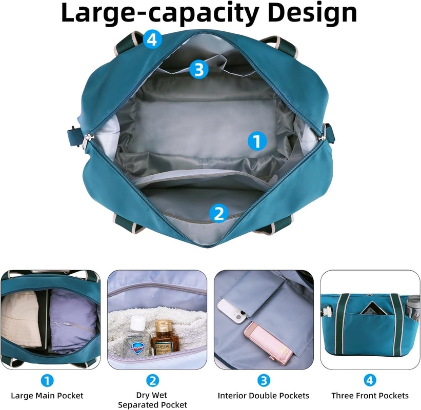 Foldable Waterproof  Weekender Overnight Carry On Gym Luggage Custom Travel Bag with Detachable Shoulder Strap