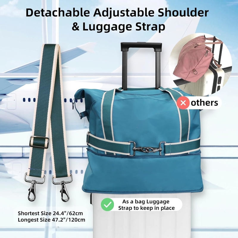 Foldable Waterproof  Weekender Overnight Carry On Gym Luggage Custom Travel Bag with Detachable Shoulder Strap
