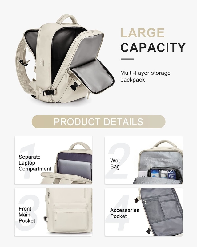 Beige Large Airline Approved Carry On Waterproof Business Work Custom Travel Bag for Women Men