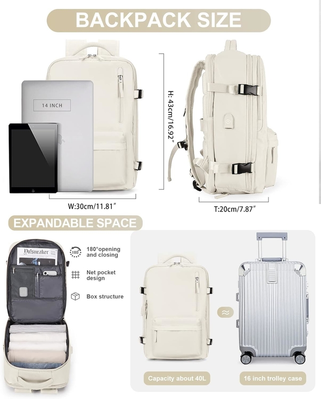 Beige Large Airline Approved Carry On Waterproof Business Work Custom Travel Bag for Women Men