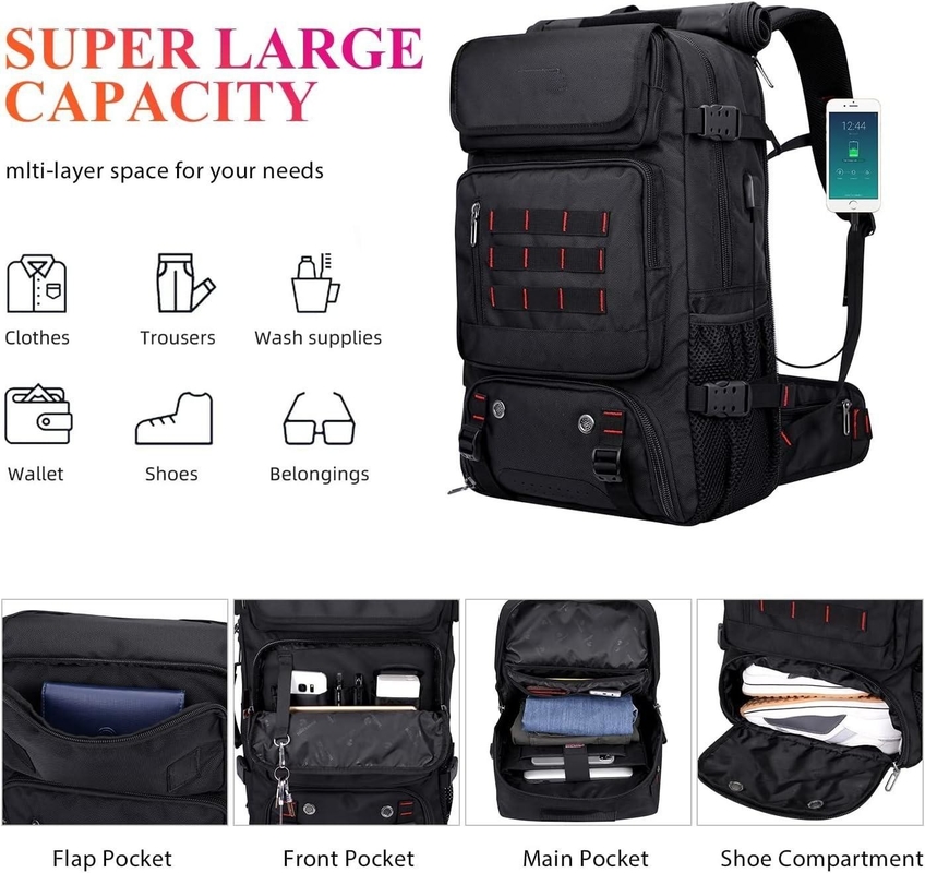 Black Large Capacity Airline Approved Convertible Nylon Carry on Custom Travel Bag for Men