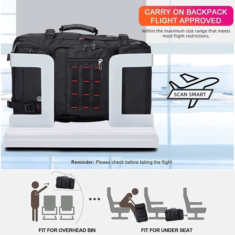 Black Large Capacity Airline Approved Convertible Nylon Carry on Custom Travel Bag for Men