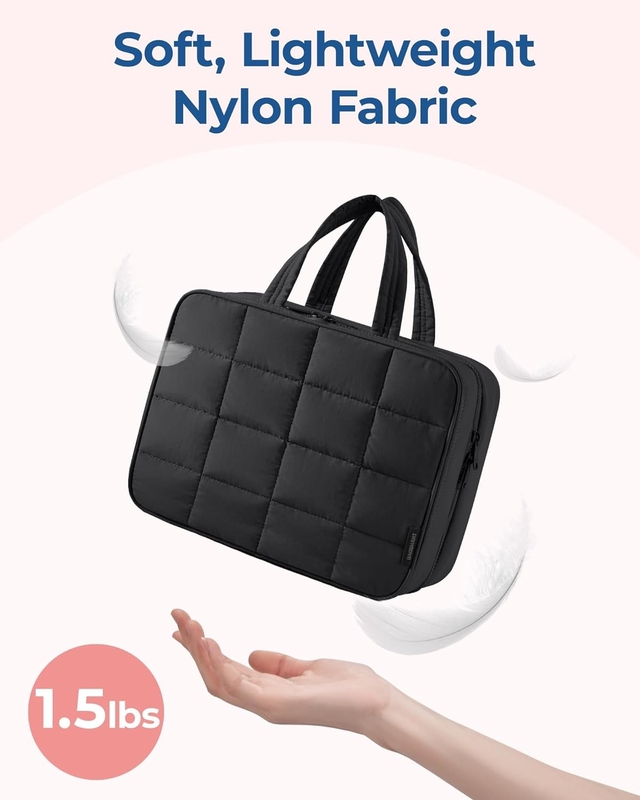 Black Large Carry-on Travel Accessories Essentials Puffy Makeup Cosmetic Custom Travel Bag  With Jewelry Organizer