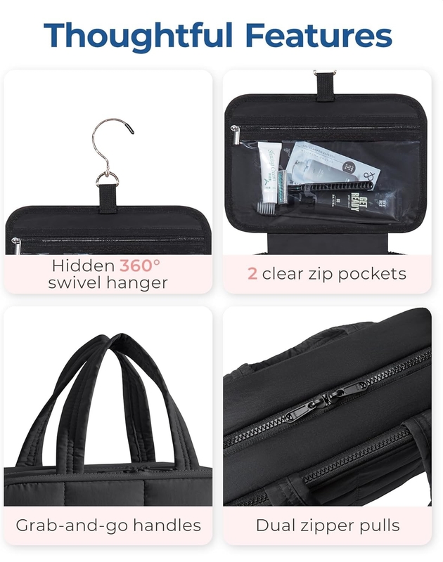Black Large Carry-on Travel Accessories Essentials Puffy Makeup Cosmetic Custom Travel Bag  With Jewelry Organizer